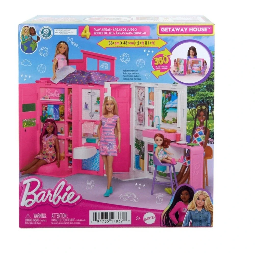 Barbie Getaway Doll House Playlet with 4 Play Areas and 11 Decor Accessories New